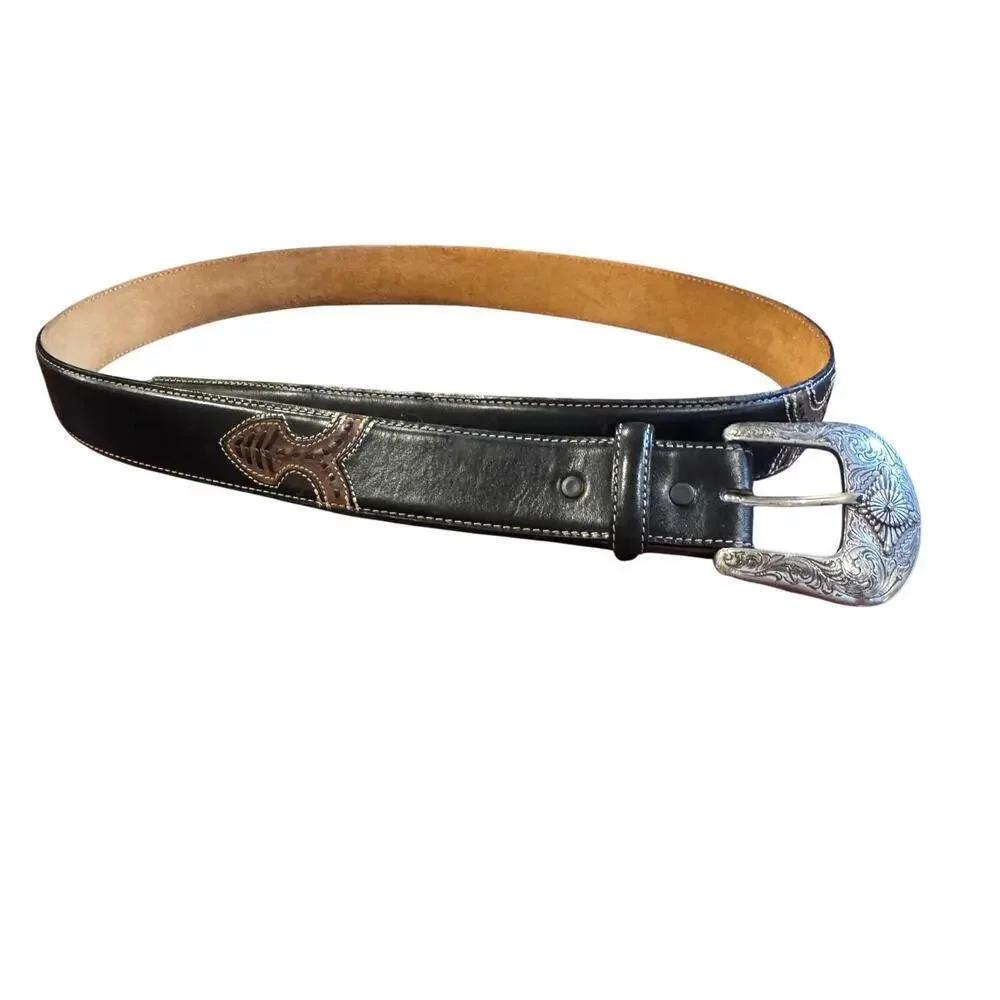 Justin Boots Leather Western Belt Men’s Size 42  C10923 Two-Tone Woven Design